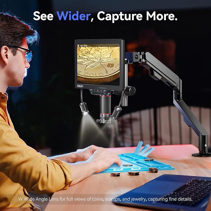 TOMLOV 3D Digital Soldering Microscope: Magnetic Dual Lens Micro Scope TM3K-3D
