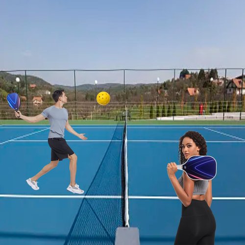 2024 Pickleball Paddles Set 2, with 1 White and 1 Black Racket, Honeycomb Fiberglass Board, 4 Pickleball Balls, 2 Cooling Towels, 2 Sweatbands, Pickleball Bag