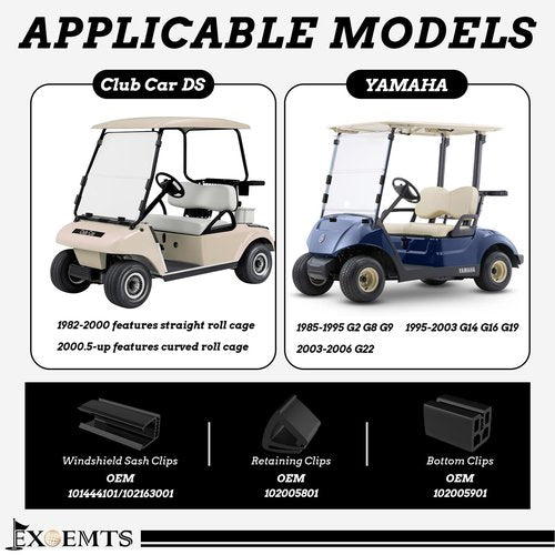 EXOEMTS Club Car Windshield Retaining Clip Kit, Golf Cart Windshield Mounting Sash Short Clip for Club Car DS 1982-2000 & 2005-up/YAMAHA, Fit 1"x1" Struts Tube, PVC, Replace OEM# 101444101 102005801