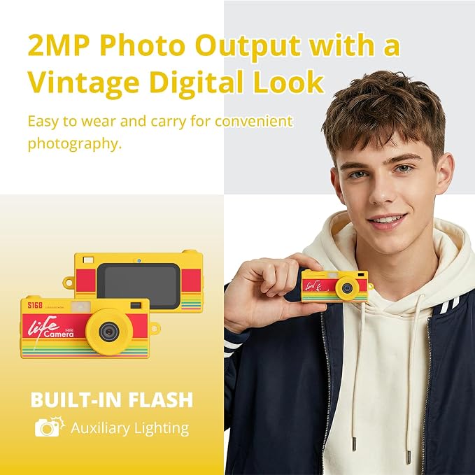 Mini Keychain Digital Camera, 1440P Video, 2MP Photos, 16GB Card, Type C