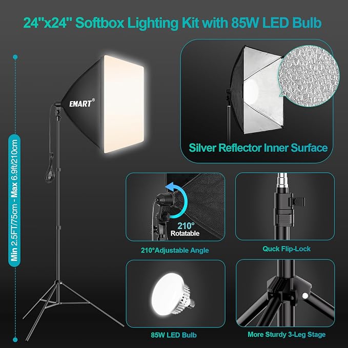 EMART Photography Lighting Kit, 10 x 10 FT Backdrop Stand Heavy Duty