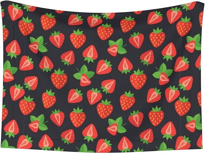 Reversible Dog Blanket for Beds Couches, Cute Red Strawberry Pattern Black, Double Sided Cat Blanket with Textured Dot Feel and Smooth Feel for Seasonal Comfort All Year