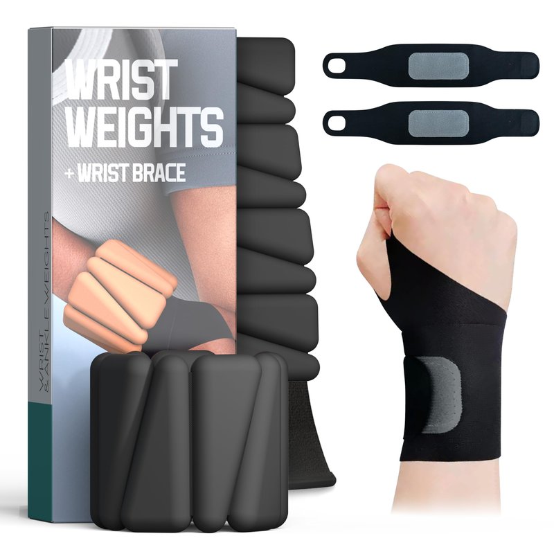 Wrist Weights, Ankle Weights for Women Men, With Wrist Brace，Silicone Wrist Weighted Bracelets - Adjustable Leg & Arm Weights,Ankle Weights for Workout, Running, Yoga, Swimming，2 Lbs(1Lbs Each) (Obsidian Black)