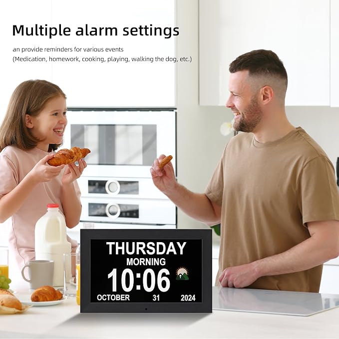 Large digital clock with time, Dementia clock with day and date