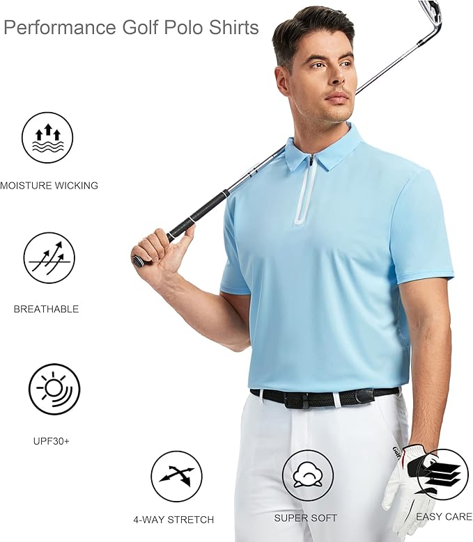 Alex Vando Mens Golf Shirt Moisture Wicking Quick-Dry Short Sleeve Casual Polo Shirts for Men