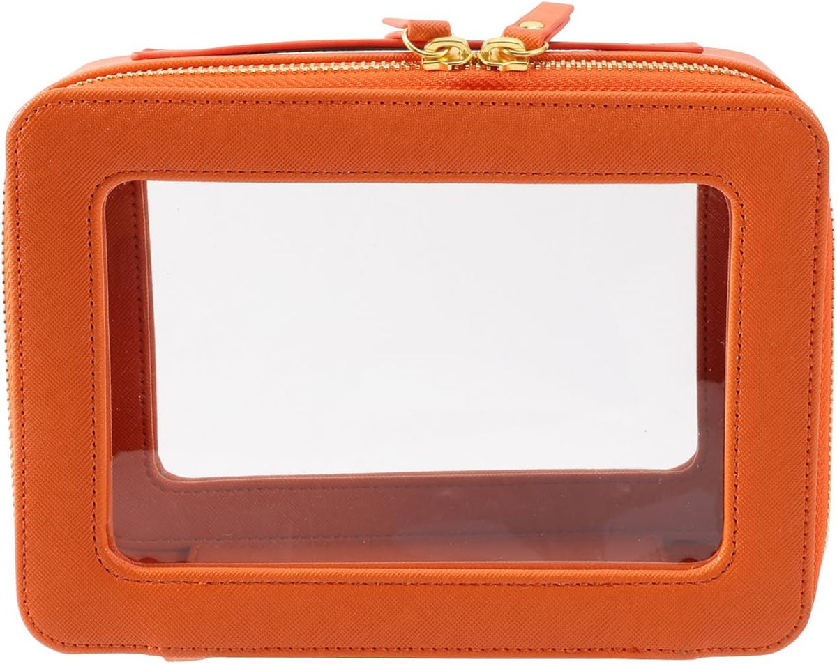 SANHECUN Toiletry bag waterproof cosmetic organizer with with handle large opening for travelling car organizers (Orange)