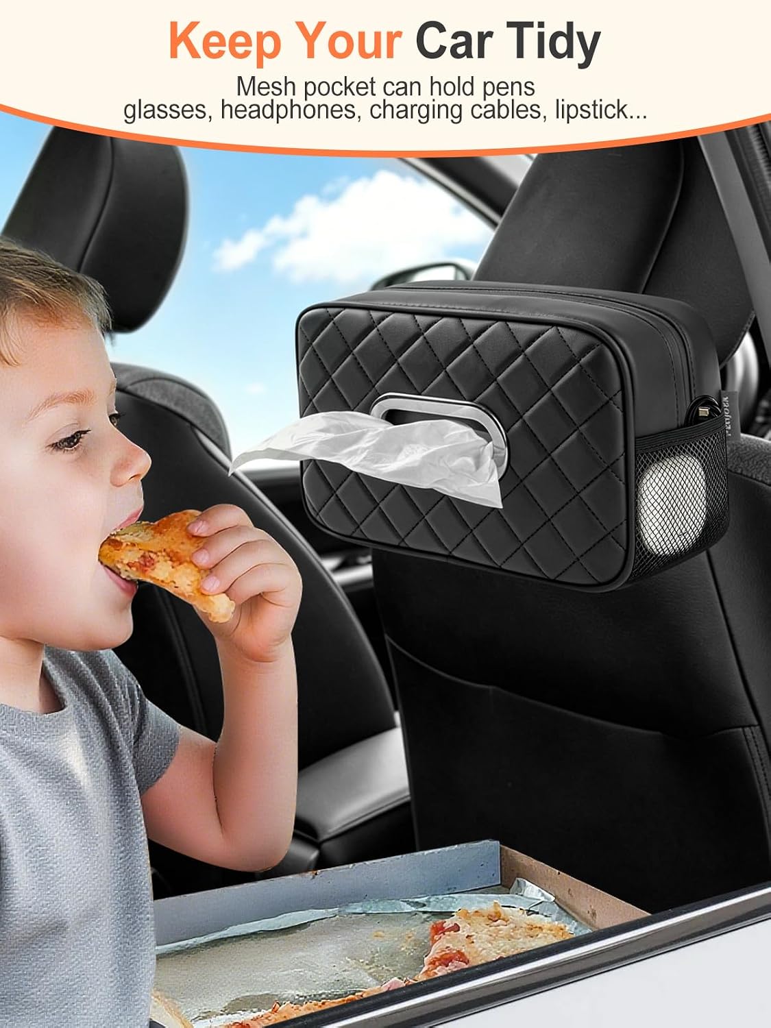 Multi-functional Car Tissue Holder with ‌2 Tuck Nets, Tissue Box Cover