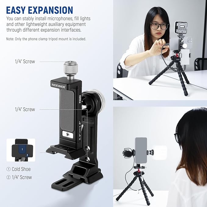 NEEWER Smartphone Tripod Mount Aluminum Alloy, 360° Rotatable Phone Stand