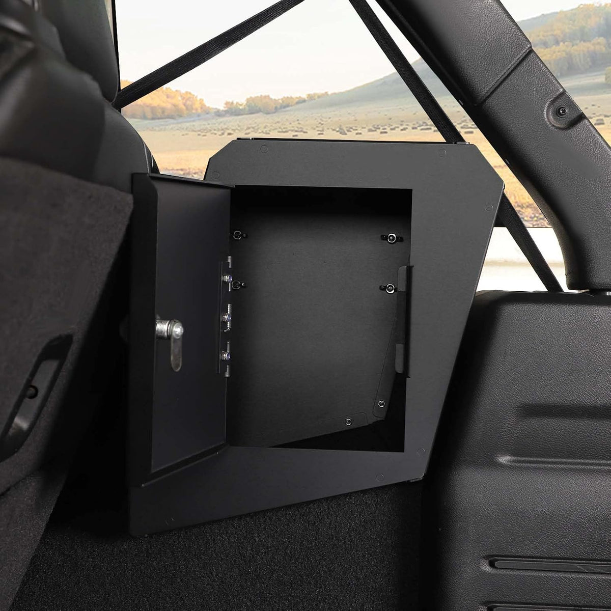 for Jeep JLU Right Side Trunk Safe Box with Security Lock for Jeep Wrangler JLU 2018-2023 4DR without Trunk Speaker Black Metal Storage Accessories