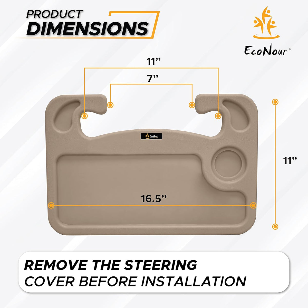 EcoNour 2 in 1 Car Steering Wheel Tray (Beige) | Car Tray for Laptop