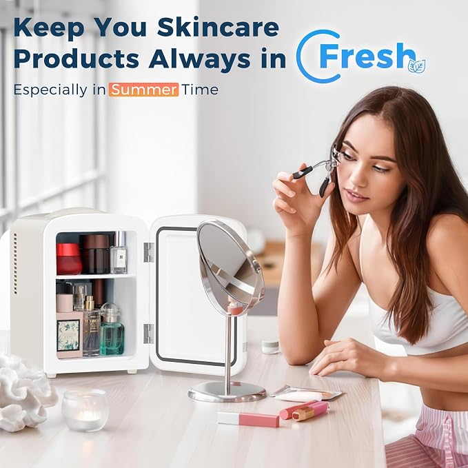 Antarctic Star 4L/6 Cans Compact Refrigerator,Portable Mini Fridge Skin Care,Cooler and Warmer for Bedroom,Car,Office & Dorm, Small Cooler for Cosmetics/Beverage/Food,WHITE