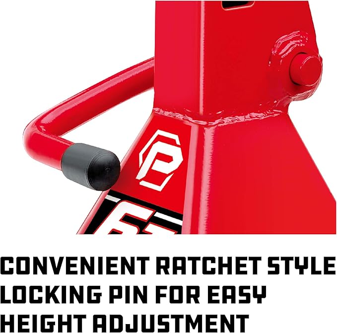 Powerbuilt 6 Ton Ratchet Jack Stands, Wide Stance Stability, Vehicle Car Lifting Range 15-1/2 Inches to 23-1/2 Inches - Red 647511