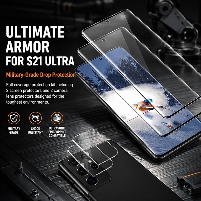 2 Pack Galaxy S21 Ultra Screen Protector, HD Clear Tempered Glass, 2 Pack