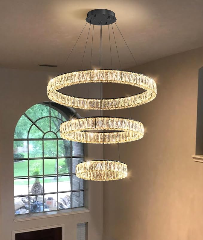 HAIXIANG Modern Glam Chandelier Crystal LED Remote Rings Chandelier Adjustable