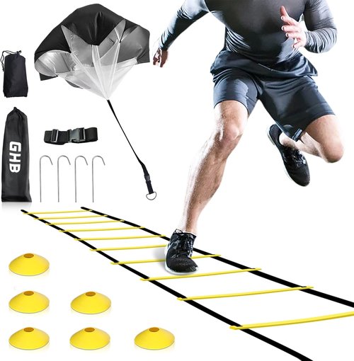 GHB Agility Ladder - Speed Training Workout Ladder with 12 Rungs, 20ft Length & 6/10 Cones