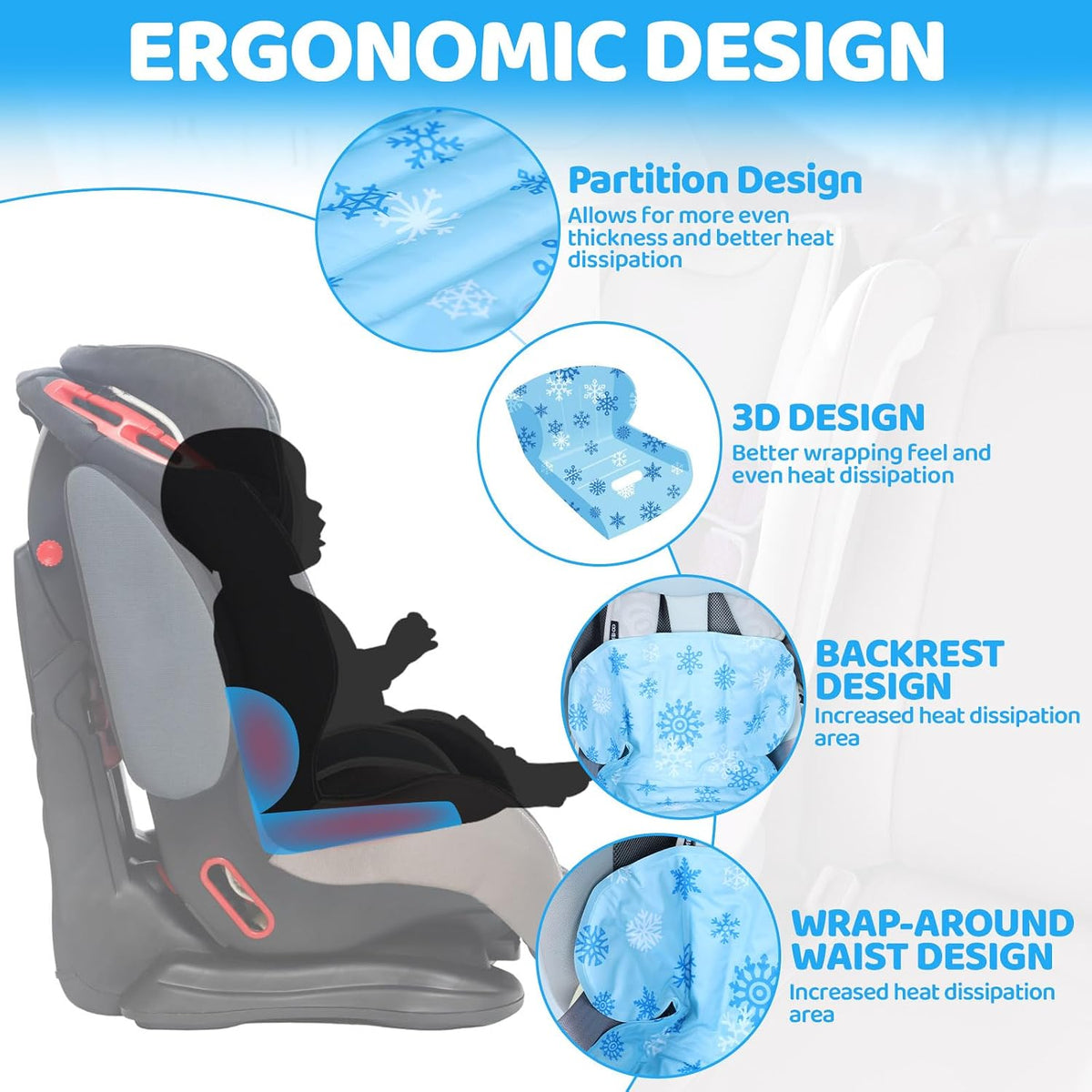 Orzbow Car Seat Cooling Pad for Babies, Toddlers, and Kids | Carseat Cooler Pad with Waterproof Seat Liner | Comfortable and Durable Cooling Cushion for Strollers, Baby Summer Essentials, Blue