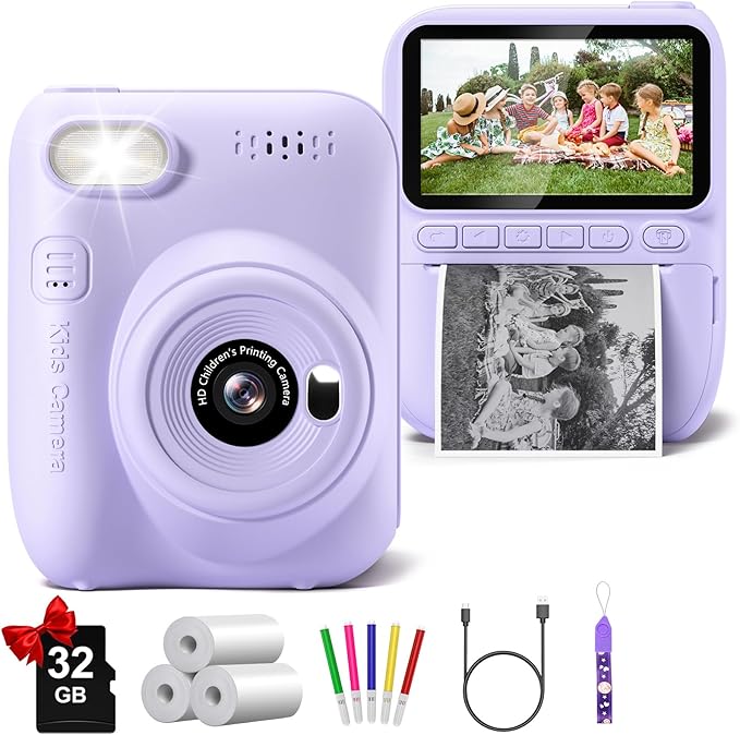 Kids Camera Instant Print, 3.0" HD 32MP Kids Camera Christmas Birthday Gifts