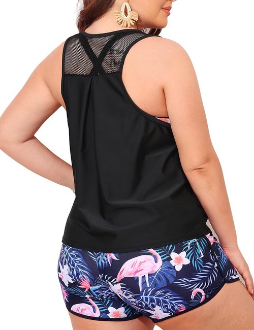 NIeyook Plus Size 3-Piece Tankini Swimsuit Set - Athletic Bathing Suit with Boy Shorts & Sports Bra