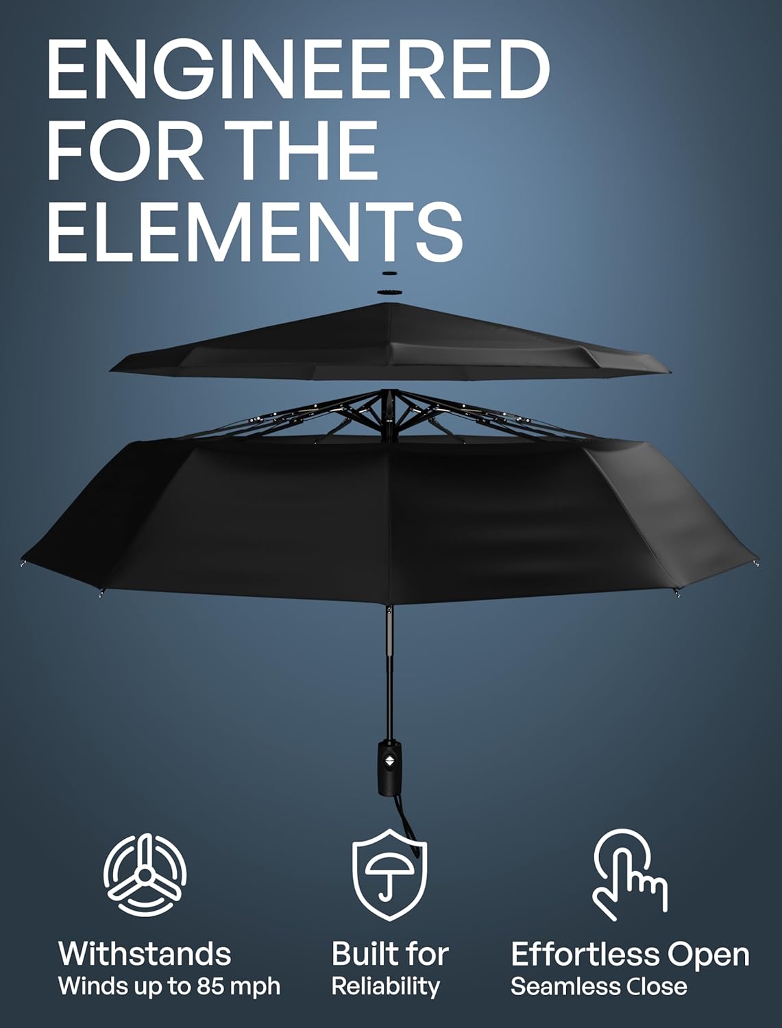 REPEL Windproof Travel Umbrella - Compact Design Withstands Winds Up to 85MPH | Durable & Portable for Rain and Sun