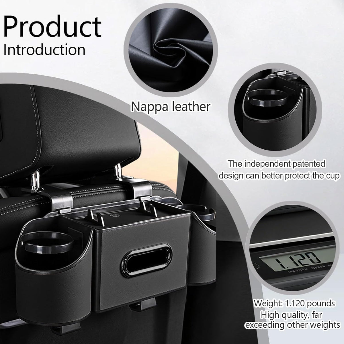 Back Seat Car Organizer, Nappa Leather Seat Organizer with Cup Holders