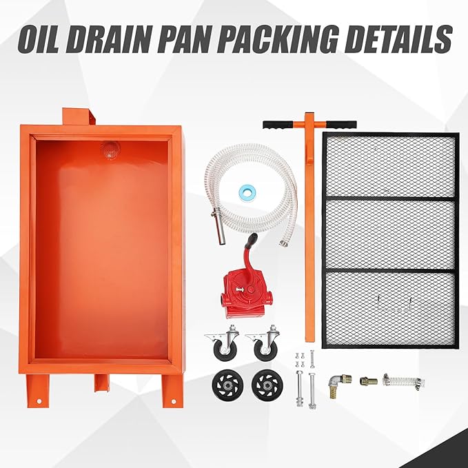 20 Gallon Oil Drain Pan with Manual Pump, Low Profile Oil Drain Pan for Oil Change, Oil Change Pan with 8.2 Ft Hose and Folding Handle, Rolling Oil Drain Cart for Car, SUV, Trucks