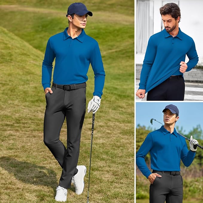 Deyeek Men's Polo Shirts Long Sleeve Golf Polo Shirts for Men Quick Dry UPF 50+ Sun Protection Polos Casual Collared Shirts