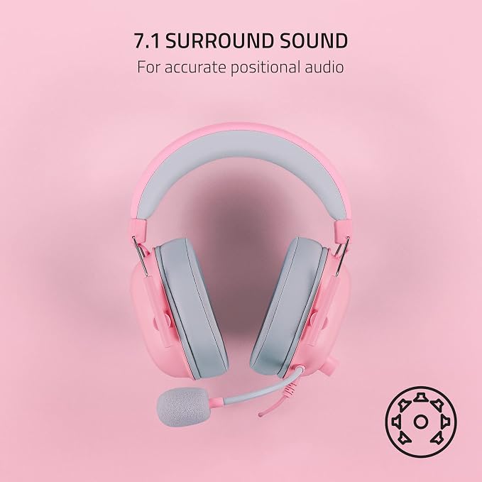 Razer BlackShark V2 X Gaming Headset, 50mm Drivers, Quartz Pink