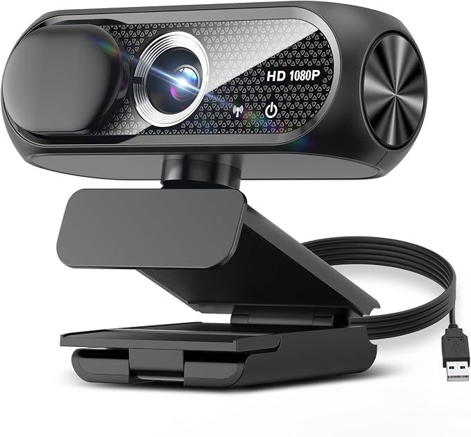 1080P HD Webcam with Microphone, Noise Cancellation, Privacy Cover, Wide-Angle