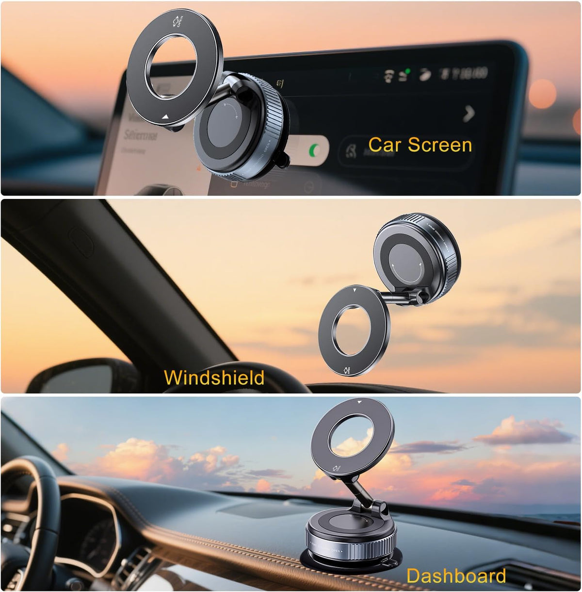 Vacuum Magnetic Phone Holder for Car, Dual-Axis & 360 Adjustable