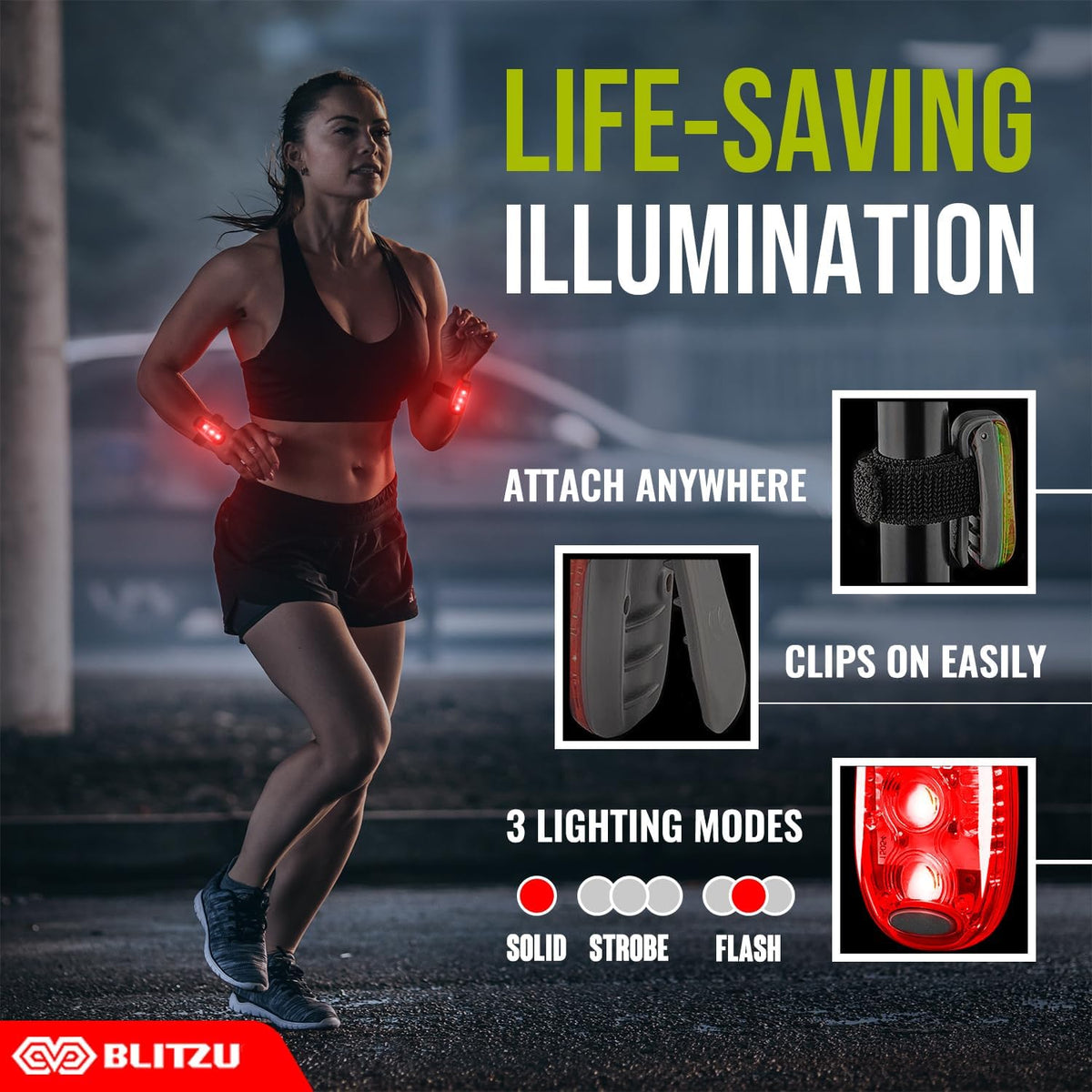 Skiennix LED Safety Lights - 4 Pack Clip-On Reflective Gear for High Visibility Night Walking, Running & Hiking