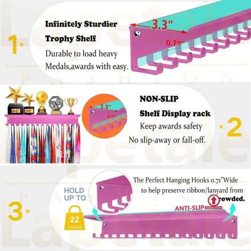 Non-Slip Trophy Shelf by [Brand Name] - Medal Display Rack with 16-Inch Length for Gymnastics, Race, Soccer, Swim