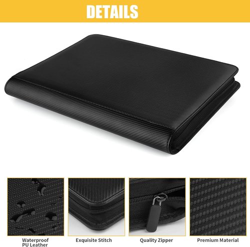 GERMUN Trading Card Binder - 16 Pocket Premium Card Holder for 1000+ Cards | Double-Sided Album in Carbon Black