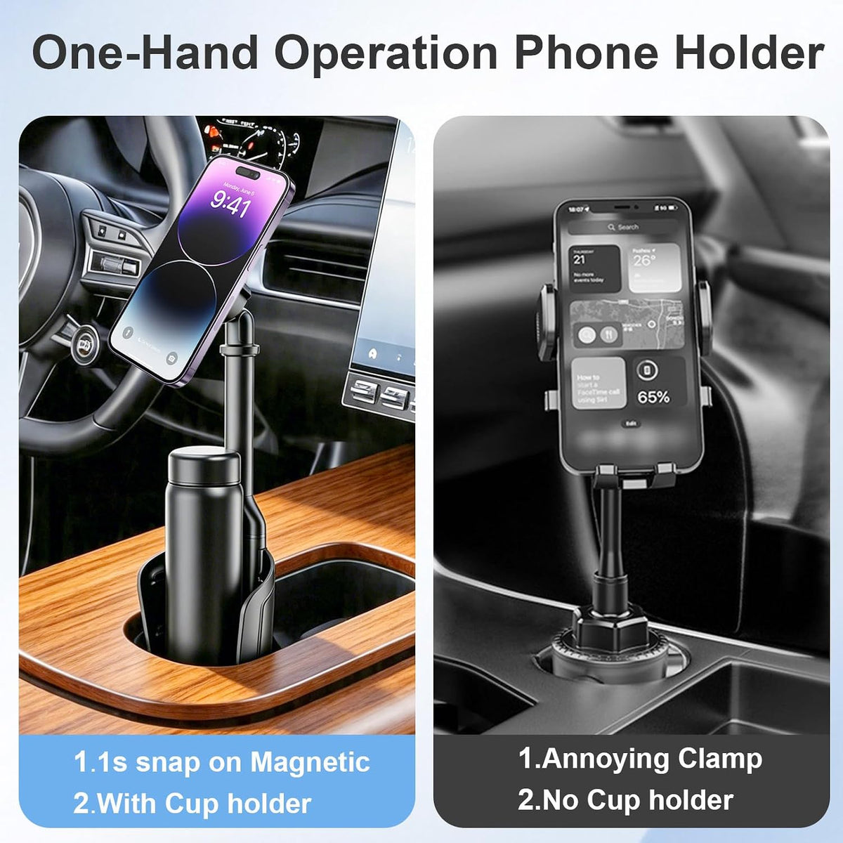 LenTok Magnetic Cup Holder Phone Mount for Car, 2 in 1 One-Hand Operation