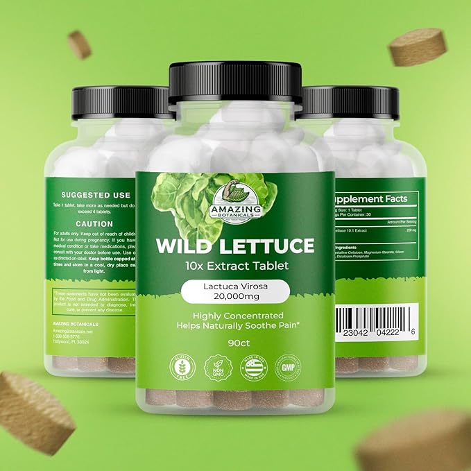 Wild Lettuce Extract Tablets 10X (90 Tablets) 2,000MG Each | Lactuca Virosa | Sleep Support | Helps Naturally Soothe Pain - 90 Count