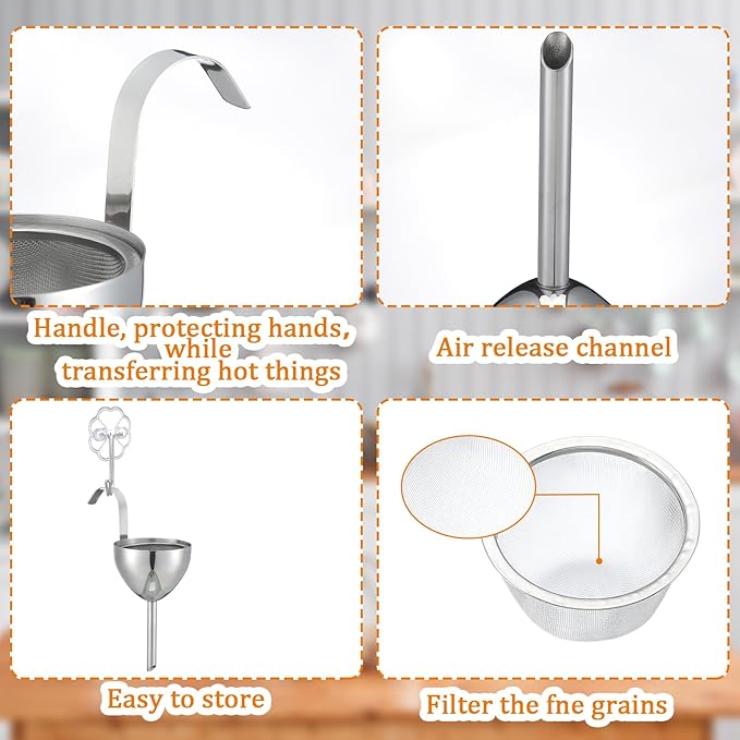 2 Sets Stainless Steel Funnel with Strainer 3 Inch Mouth Diameter Wine Filter Strainer for Filling Bottles, Oils, Juice, Wine, Coffee, Milk