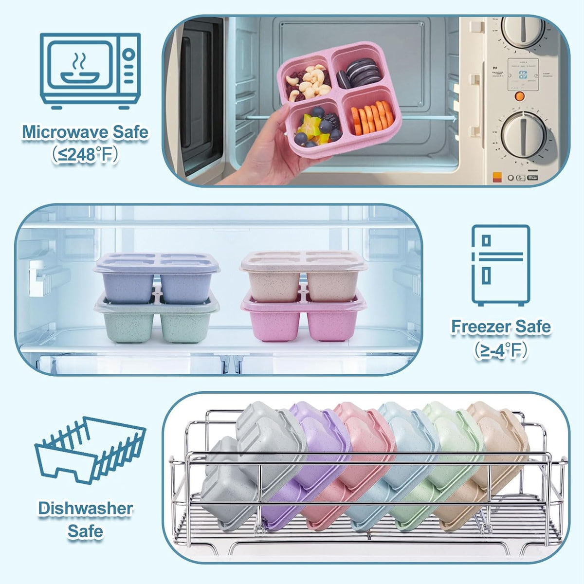 LCHLZZ 4 Pack Snack Containers, Divided Bento Snack Box, 4 Compartments Reusable Meal Prep Lunch Containers for Kids Adults, Food Storage Containers for School Work Travel
