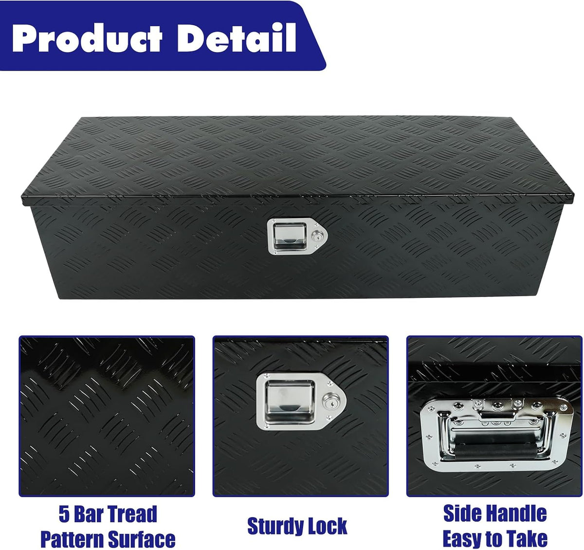 39"x13"x10" Inch Black Aluminum Pickup Truck Trunk Bed Tool Box Car Outdoor Under Trailer Tongue Box Storage with lock