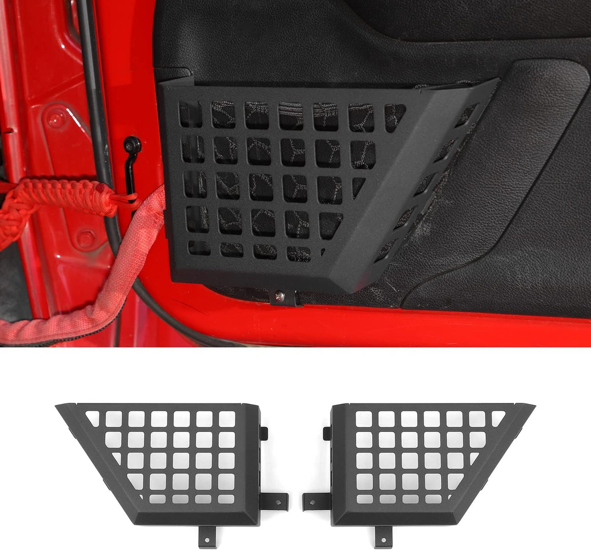 Hoolcar Rear Door Storage Pockets, Door Side Insert Organizer Box Metal Door Net Pocket Replacement Compatible with 2011-2017 Jeep Wrangler JKU, Interior Storage Expansion Accessories, Cut-Out, 2PCs