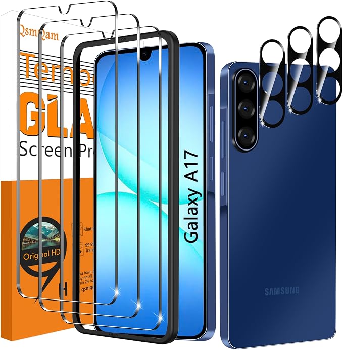 QsmQam 3 Pack Screen Protector for Samsung Galaxy A17 5G + 3 Pack Camera Lens