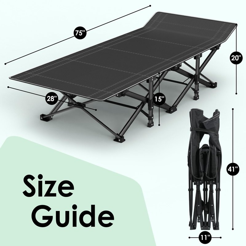 Suteck Camping Cot, Folding Camping Cot Bed for Adults Sleeping 1200D Double Layer Oxford Portable Folding Outdoor Cots for Camping W/Soft Pad Carry Bag for Home Office Nap Beach Travel