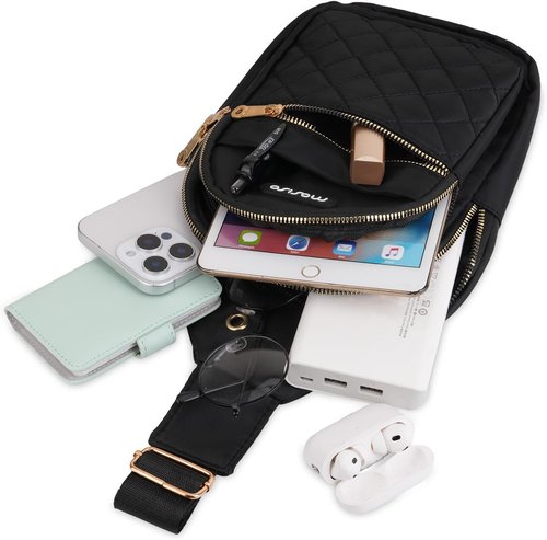 MOSISO Small Sling Backpack - Lightweight Rhombus Quilted Crossbody Bag for Hiking | Black