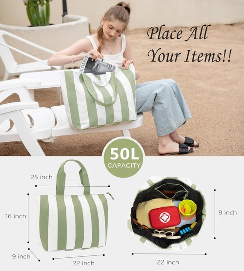 Bagelite 22'' 50L Cotton Oversized Travel Tote Bag - Tear-Resistant, Perfect for Weekend Getaways