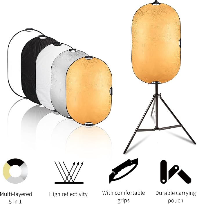 Selens 24x36inch/60x90cm Light Reflector Stand Kit 5-in-1 Collapsible Multi-Disc