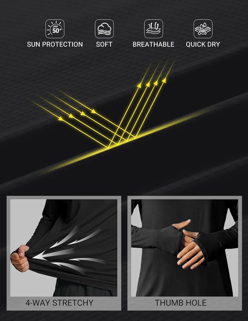 COOFANDY Men's UPF 50+ Sun Protection Hoodie - Lightweight Quick-Dry Long Sleeve Rash Guard