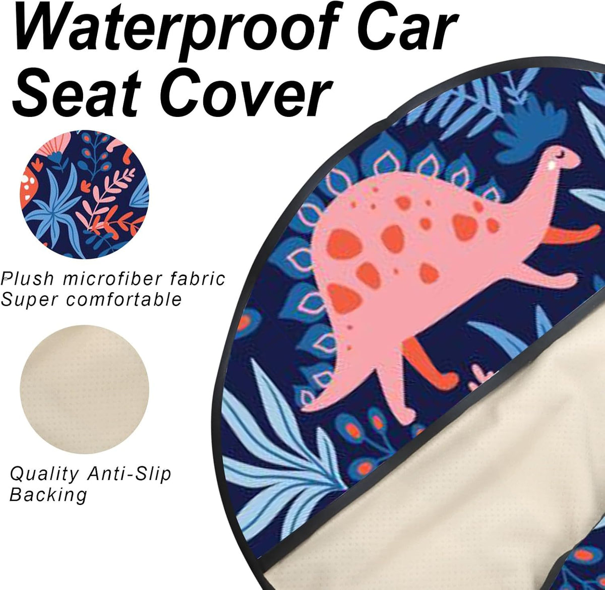 Sweat Towel Car Seat Cover Protector Front Seats for Gym Workout, Running, Swimming, Beach and Hiking, Waterproof Universal Seat Cover for Car, Trucks, Van & SUV (1, Dinosaur, Front)