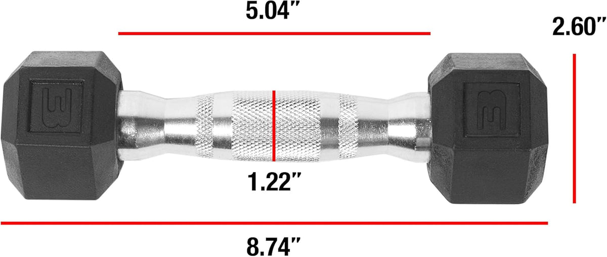 WF Athletic Supply Rubber Coated Dumbbells - Solid Steel Hex Weights for Muscle Toning | Home Gym Pair