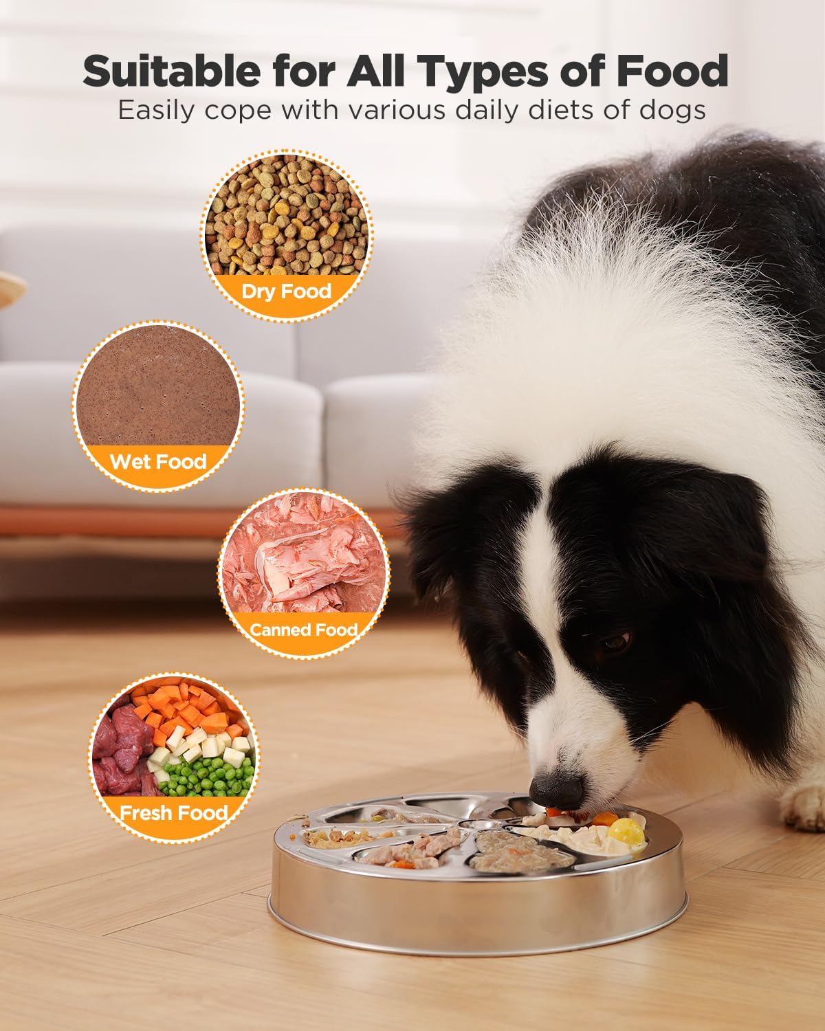 Slow Feeder Dog Bowl – Stainless Steel Non-Slip Metal Bowl for Slow Feeding, 5 Cups Large Capacity, Double-Sided Design for Dry, Wet, or Raw Food, Ideal for Small, Medium, Large Dogs
