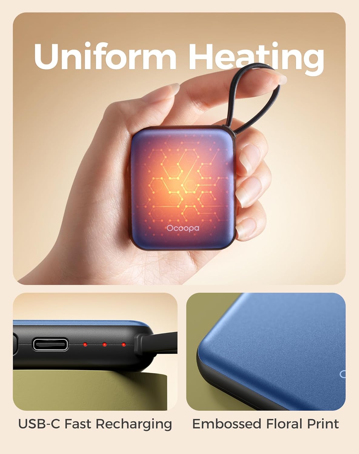 OCOOPA Rechargeable Hand Warmers - Smart Temperature Control, 7-Hour Battery Life, Compact & Portable for Travel