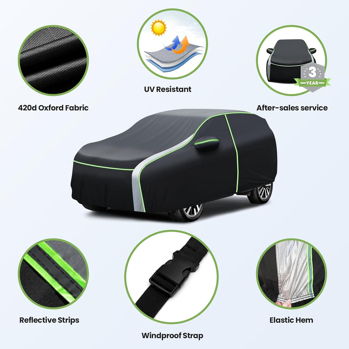 Cartist 420d 100% Waterproof Car Cover for Toyota RAV4 1994-2026 2027, SUV Car Cover for Rav4 CR-V Accessories, with Zipper & Reflective Safety Strips, Oxford Fabric