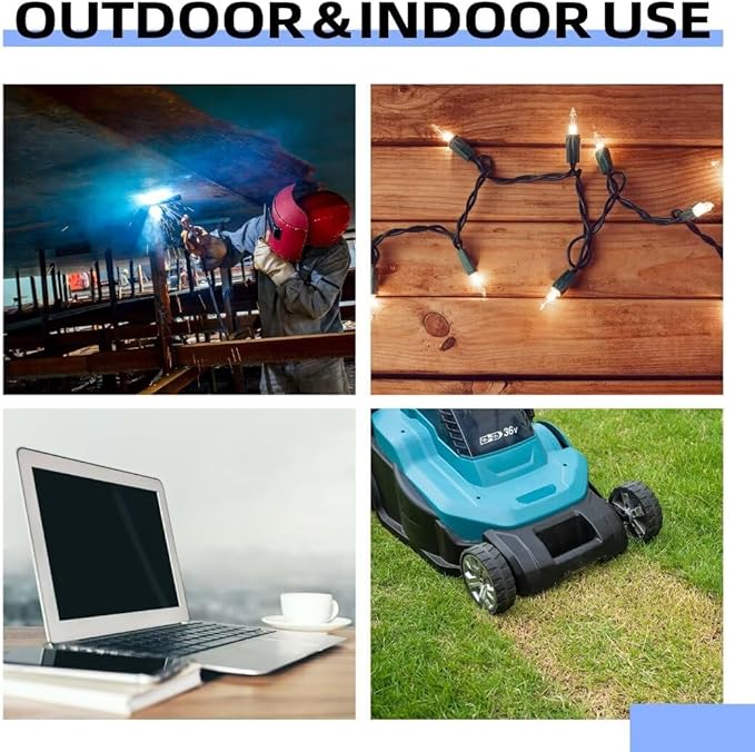 10 Ft Lighted Outdoor Extension Cord with 3 Electrical Power Outlets - 12/3 SJTW Heavy Duty Black Extension Cable with 3 Prong Grounded Plug for Safety, UL Listed